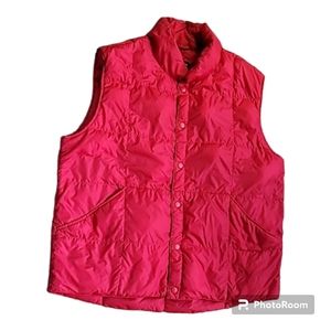 Lands End vest red down-filled Lg 42-44 mens snap closure washable